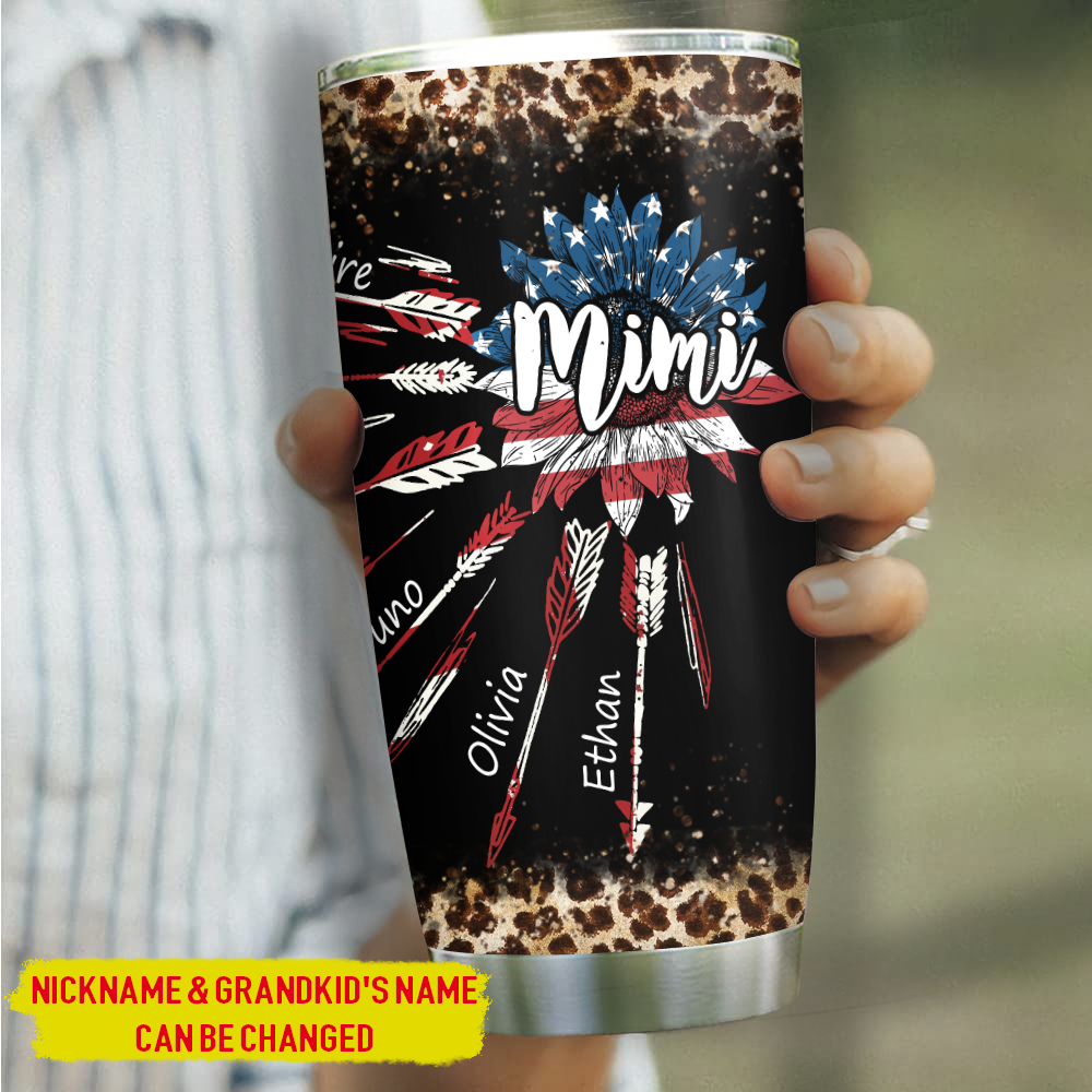 20 oz Tumbler 20 oz Grandma With Grandkids Sunflower Arrow Flag USA Tumbler Cup with Lid